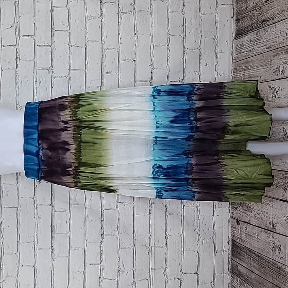 Cute Options Boho Cotton Tie Dye Color Block Maxi Skirt Blue/Green/White/Purple